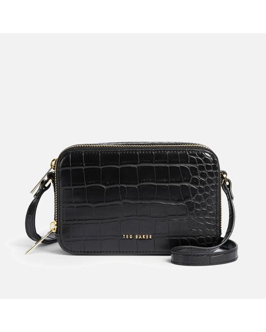 Ted Baker Black Stina Double Zip Faux Leather Mini Camera Bag