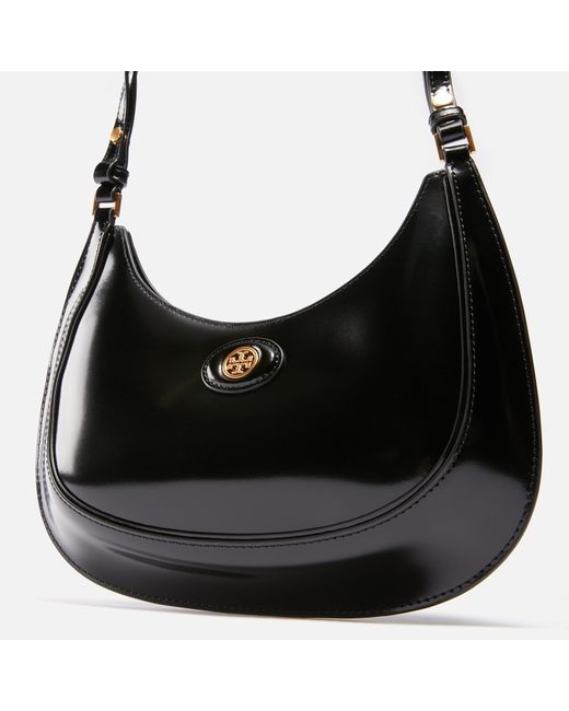 Tory Burch Robinson Spazzolato Convertible Crescent Bag in Black | Lyst