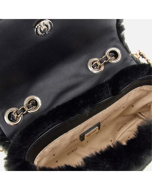 Guess Black Katine Mini Faux Fur Crossbody Bag