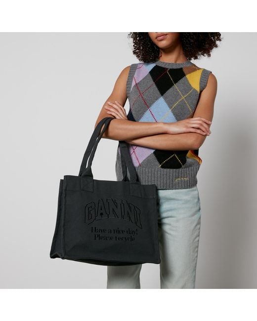 Ganni Black Large Easy Recycled Canvas Tote Bag