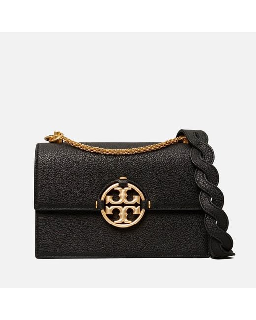 Tory Burch Leather Miller Small Flap Shoulder Bag in Black | Lyst UK