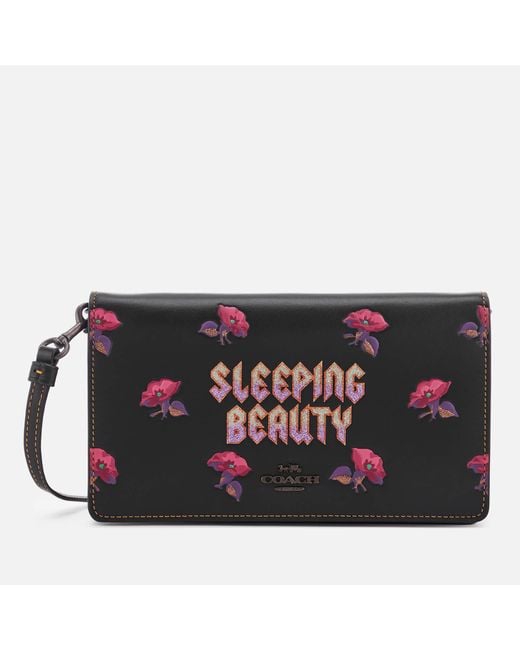 COACH Black Women's Disney X Coach Sleeping Beauty Foldover Crossbody Clutch Bag