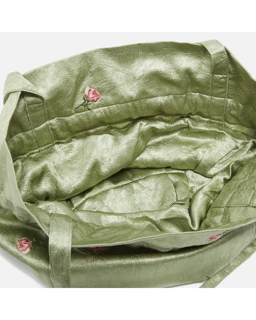 Damson Madder Green Rose Embroidery Cotton Satin Pouch Bag