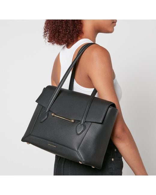 Strathberry Midi Leather Tote in Black
