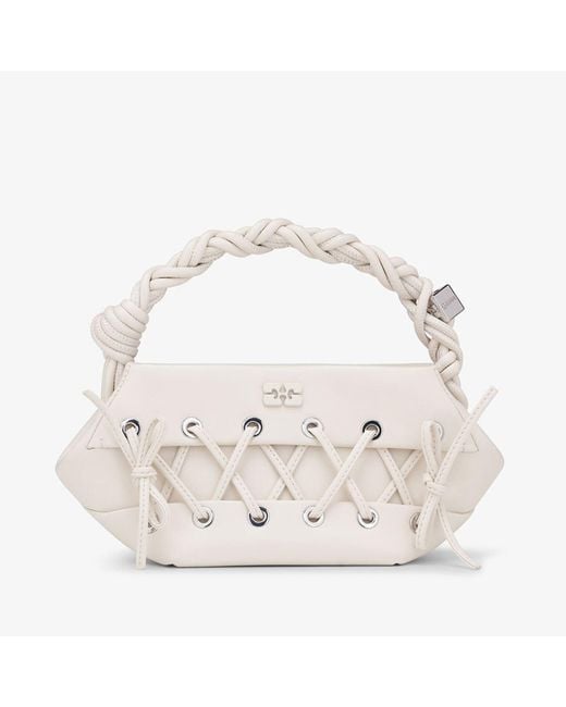 Ganni Natural Mini Eyelets Lace-up Leather-blend Bou Bag
