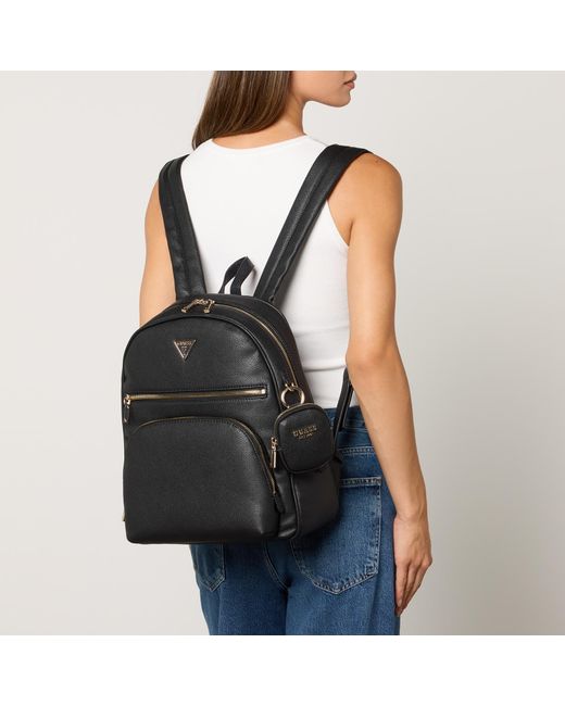 Guess Powerplay Grained effect Faux Leather Backpack in Black Lyst Australia