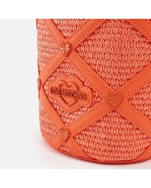 Love Moschino Orange Borsa Studded Raffia And Faux Leather Bucket Bag