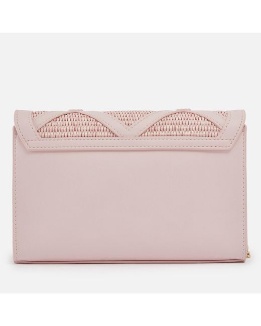 Love Moschino Pink Borsa Studded Faux Leather And Raffia Bag
