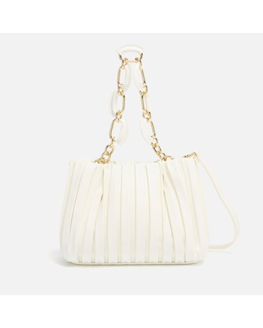 Dune White London Dinidominie Small Pleated Faux Leather Tote Bag