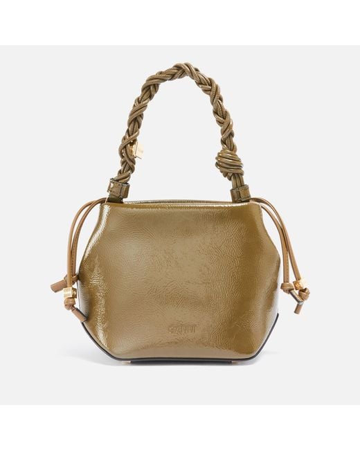 Ganni Green Bou Patent Leather-blend Bucket Bag