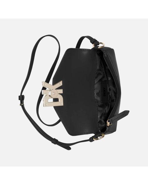 DKNY Black Downtown Logo Leather Crossbody Bag