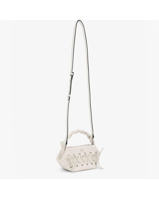 Ganni Natural Mini Eyelets Lace-up Leather-blend Bou Bag