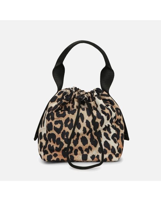 Ganni Black Tech Leopard-print Recycled Shell Pouch
