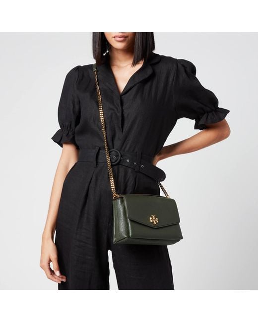 Tory Burch Green Kira Pebbled Small Convertible Shoulder Bag