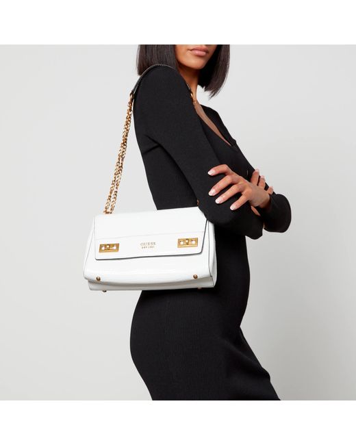 BOLSA GUESS KATEY CROC FLAP SHOULDER BAG EN COLOR BLANCO : :  Ropa, Zapatos y Accesorios