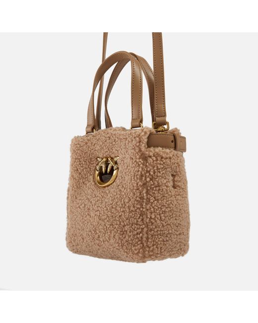 Pinko Brown Mini Everyday Shopper Faux Shearling Bag