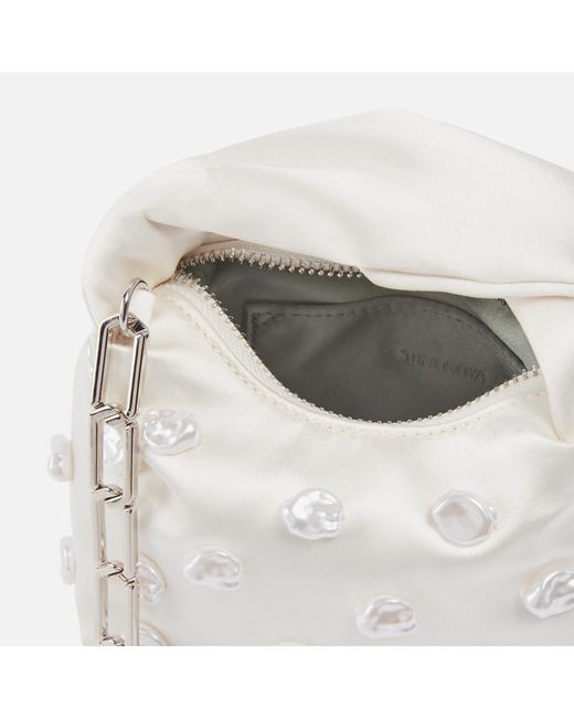 Stine Goya White Ziggy Embellished Satin Micro Hobo Bag