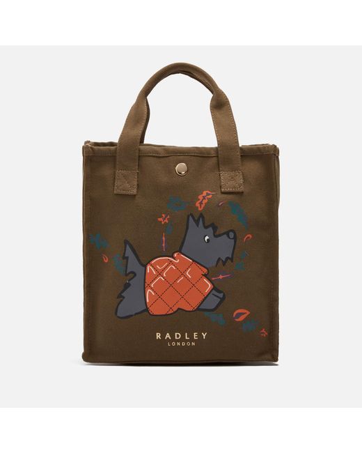 Radley Green Puffy Jacket Small Open Top Cotton-blend Tote Bag