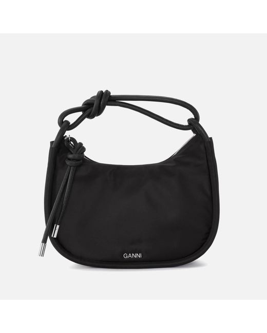 Ganni Black Knot Leather-trimmed Recycled Shell Bag