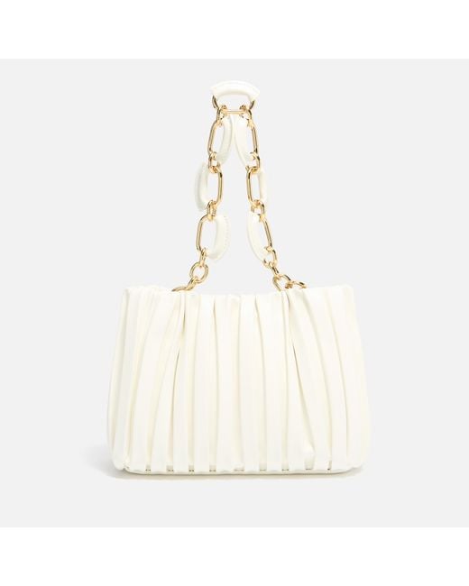 Dune White Dinidominie Small Pleated Faux Leather Tote Bag