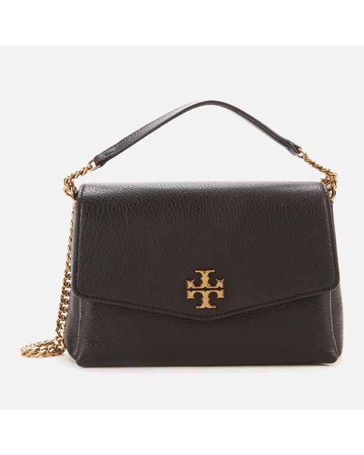 Tory Burch Leather Kira Pebbled Small Convertible Shoulder Bag in Black