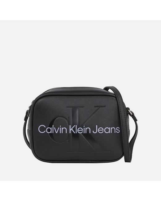 Calvin Klein Black Sculpted Monogram Faux Leather Camera Bag