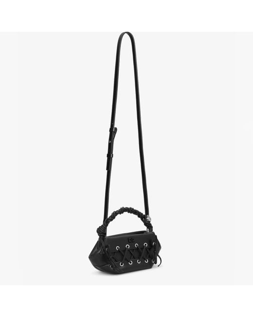 Ganni Black Eyelets Lace-up Leather-blend Small Bou Bag