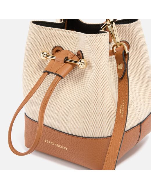 Strathberry Natural Lana Osette Canvas And Leather Bucket Bag