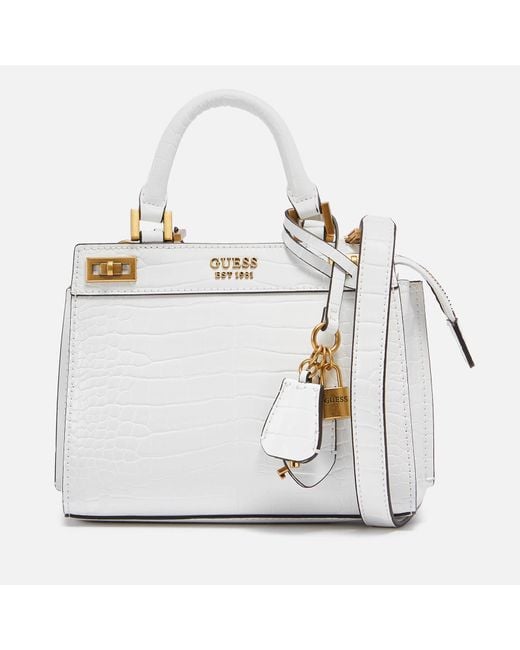 Guess Katey Croc Mini Satchel in White Lyst