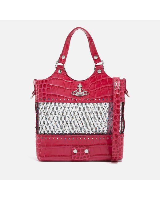 Vivienne Westwood Red Roxy Embellished Mesh And Leather Tote Bag