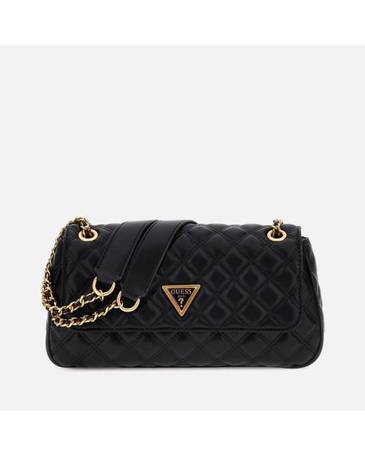 Guess Black Giully Quilted Faux Leather Crossbody Bag