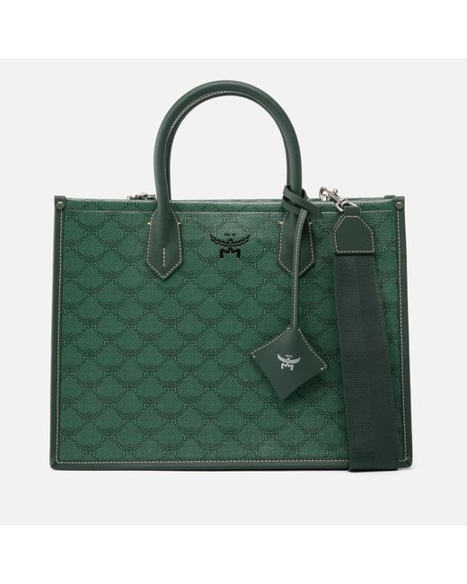 MCM Himmel Canvas-coated Leather Medium Tote Bag in Green | Lyst
