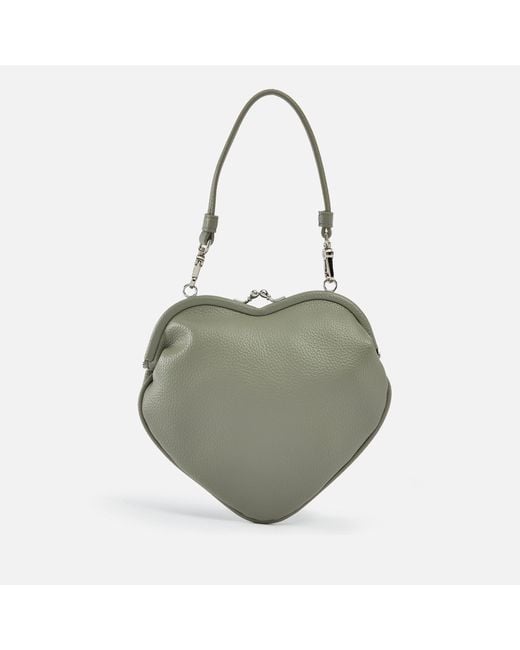 Vivienne Westwood Gray Belle Heart Pebble-grained Leather Frame Purse