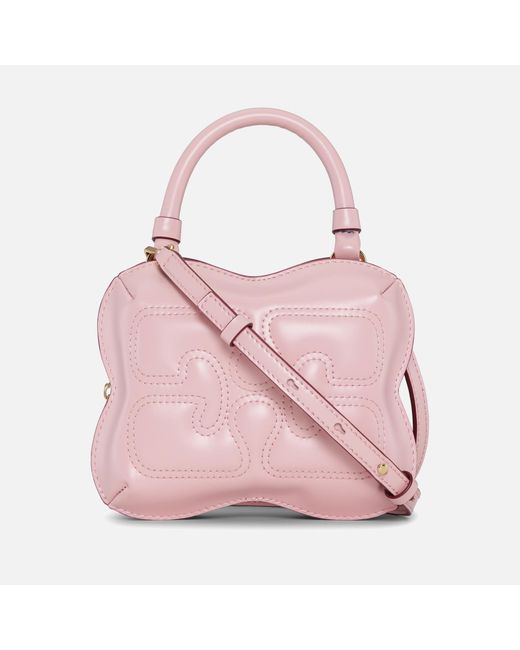 Ganni Pink Butterfly Padded Leather Small Crossbody Bag