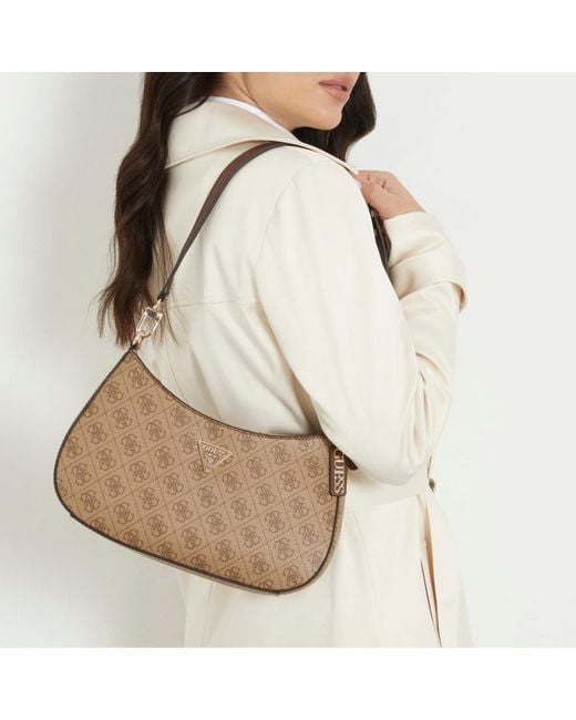 Guess Noelle Canvas And Faux Leather Shoulder Bag in Brown Lyst Canada