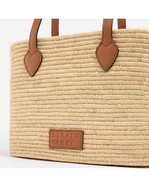 Strathberry Natural The Raffia And Leather Basket Bag