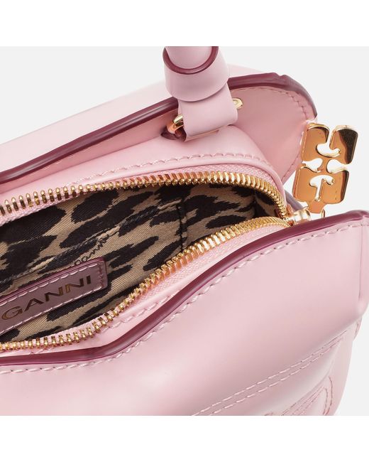 Ganni Pink Butterfly Padded Leather Small Crossbody Bag