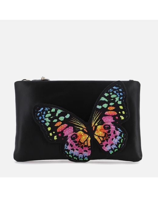 Sophia Webster Black Flossy Butterfly Leather Clutch Bag
