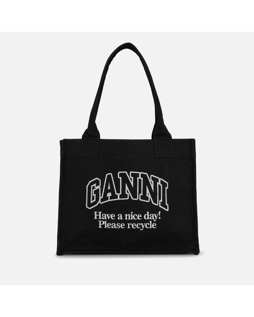 Ganni Black Large Easy Shopper Cotton-canvas Tote Bag