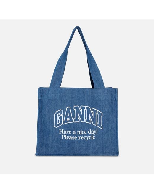 Ganni Blue Large Easy Denim Tote Bag