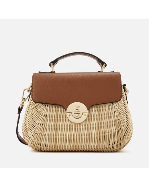 Dune Brown Wicker Bag With Leather Flap