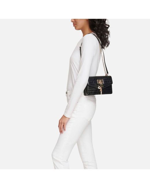 DKNY Black Elissa Locket Leather Shoulder Bag
