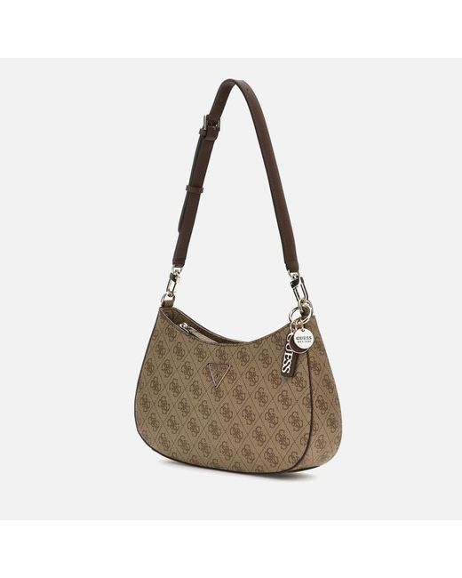 Guess Noelle Canvas And Faux Leather Shoulder Bag in Brown Lyst