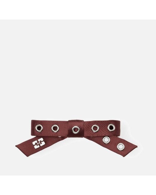 Ganni Red Eyelet Bow Woven Barrette