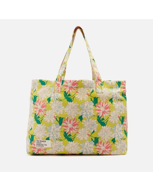 Ted Baker Green Kathyy Floral-print Canvas Tote Bag