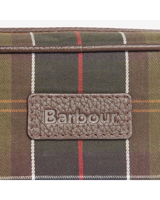 Barbour Brown Tartan Leather Wash Bag for men