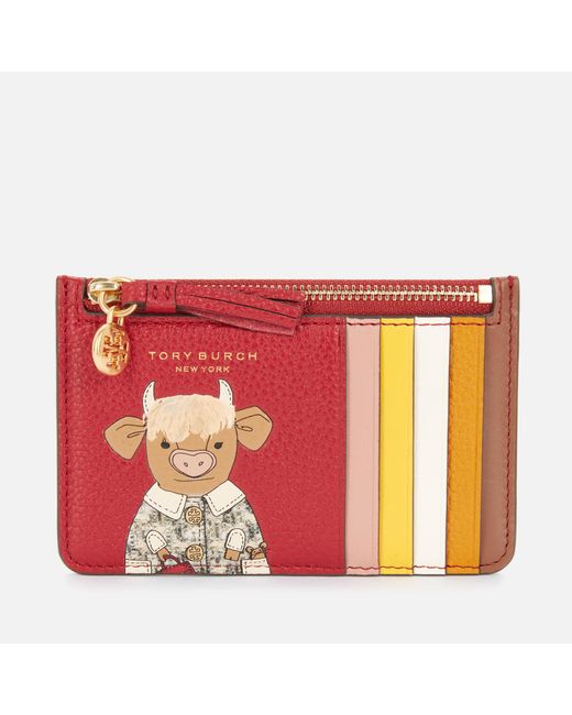 Tory Burch Red Ozzie The Ox Top-zip Card Holder