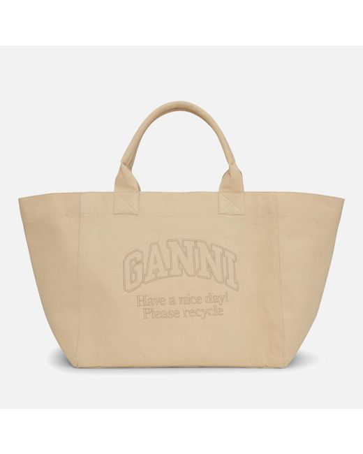 Ganni Natural Recycled Cotton-canvas Shopper Xxl Bag