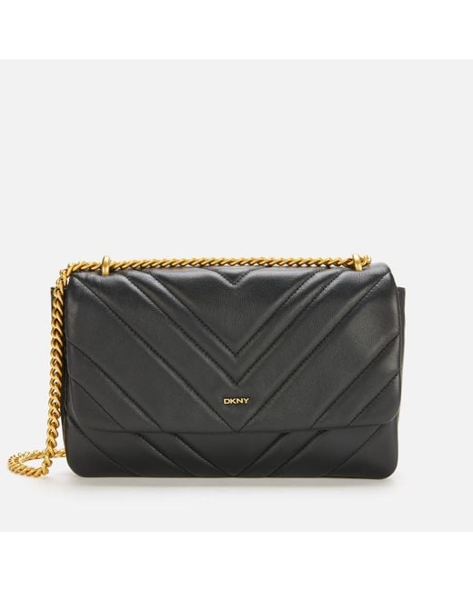 DKNY Leather Vivian Quilted Shoulder Bag in Black | Lyst