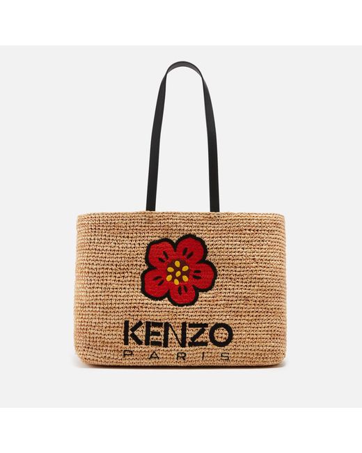 KENZO Red Logo-appliquéd Large Raffia Tote Bag